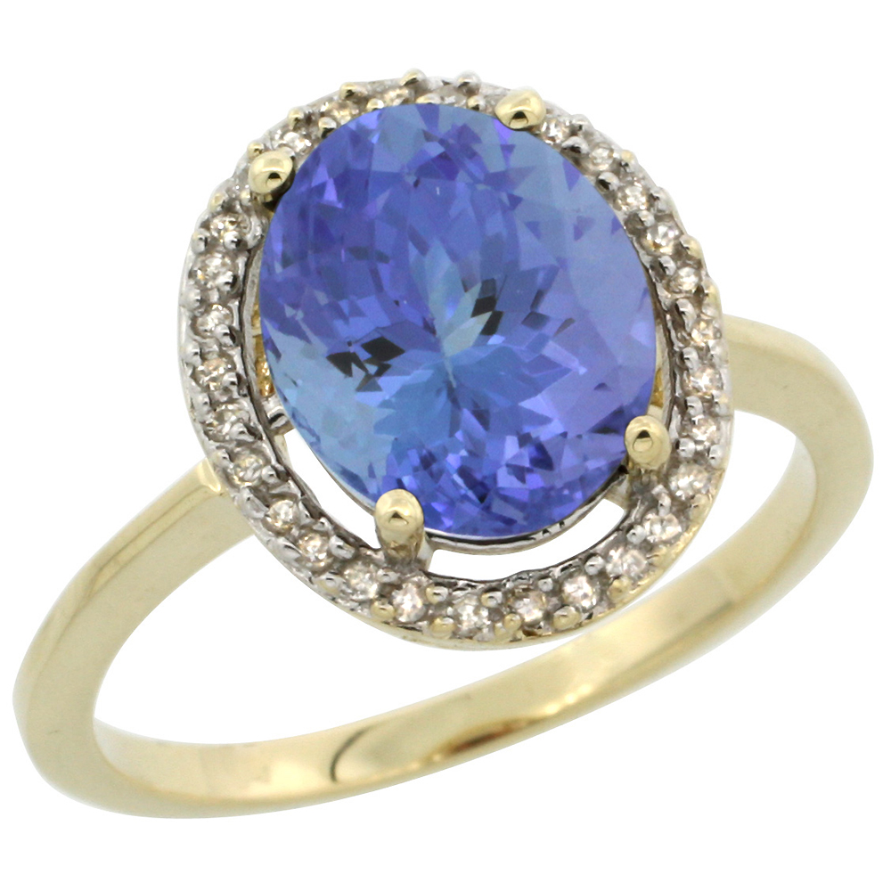 10K Yellow Gold Diamond Halo Natural Tanzanite Engagement Ring Oval 10x8 mm, sizes 5 10