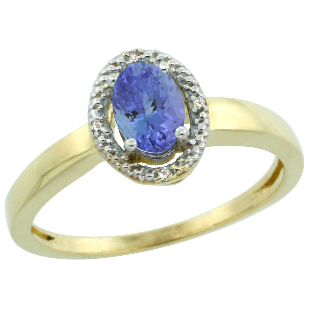 14K Yellow Gold Diamond Halo Natural Tanzanite Engagement Ring Oval 6X4 mm, sizes 5-10