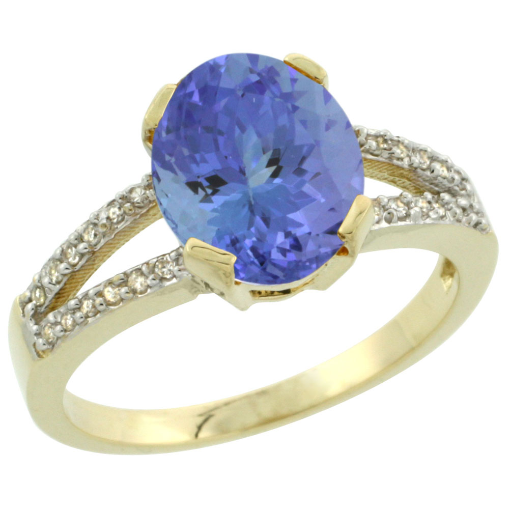 14K Yellow Gold Diamond Natural Tanzanite Engagement Ring Oval 10x8mm, sizes 5-10