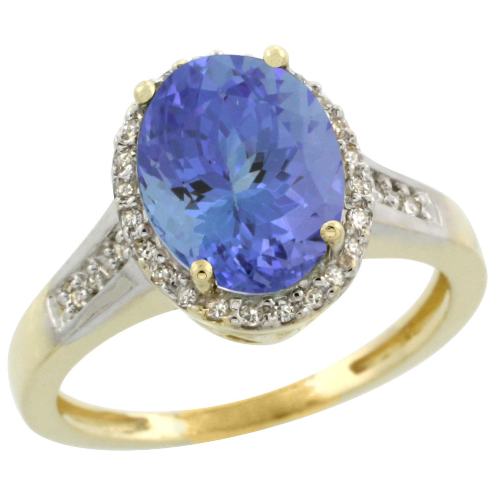 14K Yellow Gold Diamond Natural Tanzanite Engagement Ring Oval 10x8mm, sizes 5-10