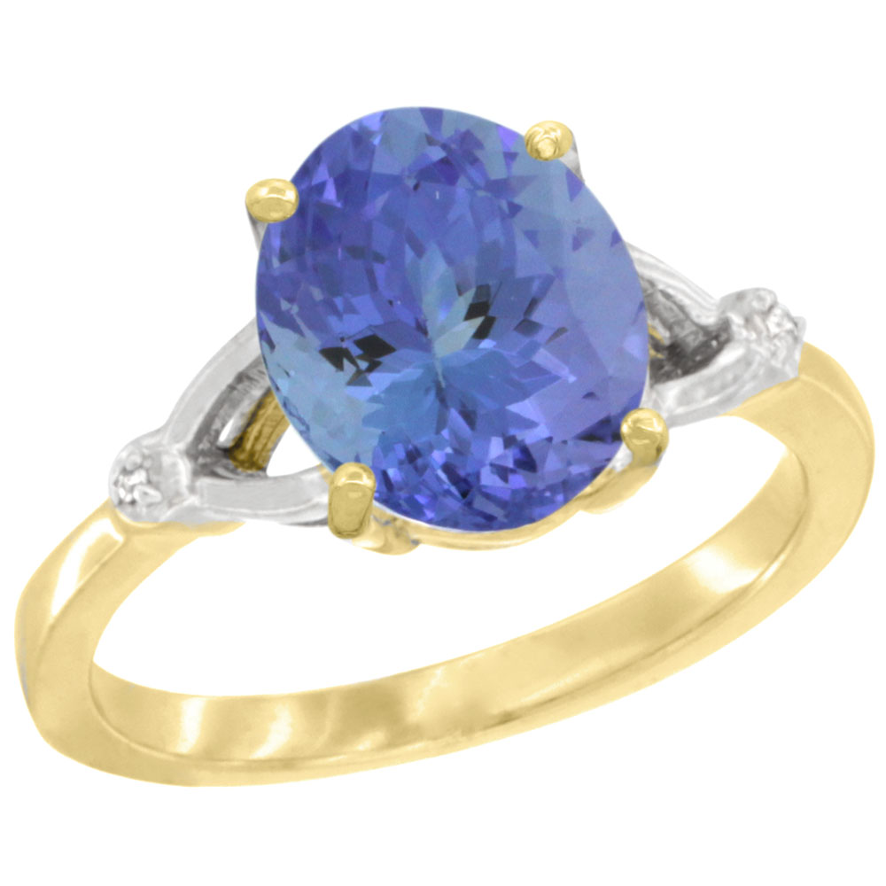14K Yellow Gold Diamond Natural Tanzanite Engagement Ring Oval 10x8mm, sizes 5-10