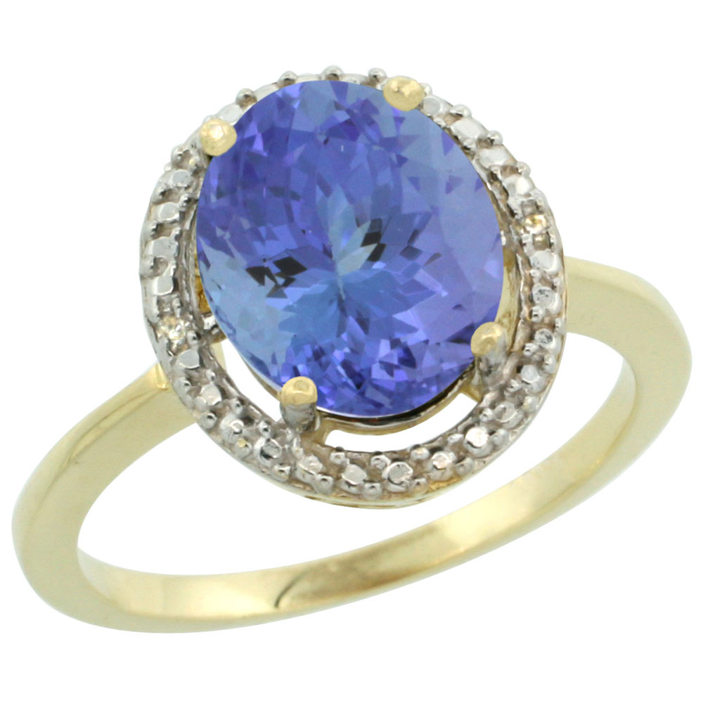 10K Yellow Gold Diamond Natural Tanzanite Engagement Ring Oval 10x8mm, sizes 5-10