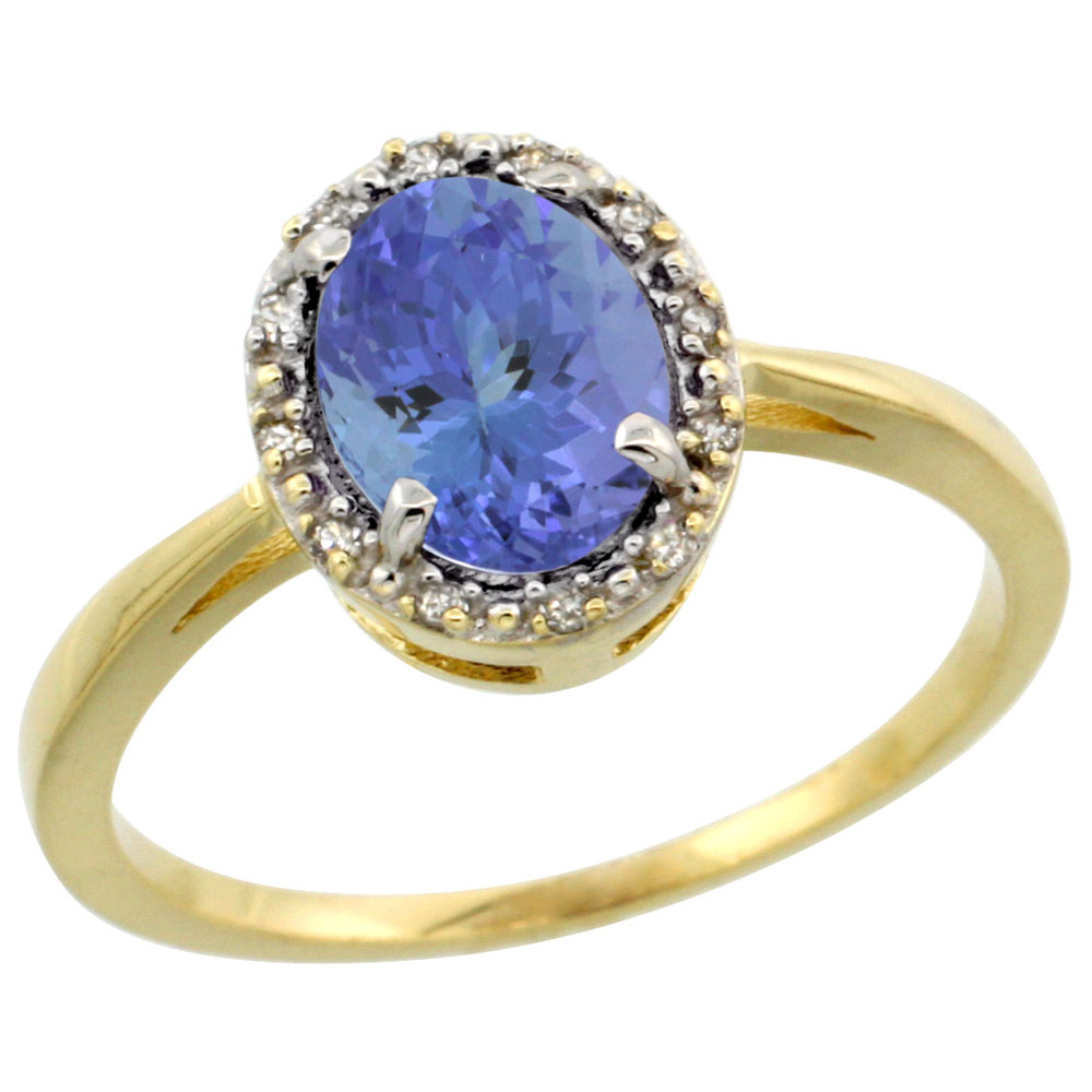 14K Yellow Gold Natural Tanzanite Ring Oval 8x6 mm Diamond Halo, sizes 5-10