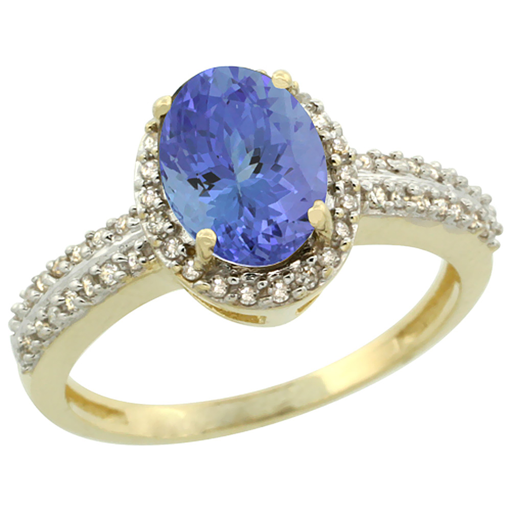 14K Yellow Gold Natural Tanzanite Ring Oval 8x6mm Diamond Halo, sizes 5-10