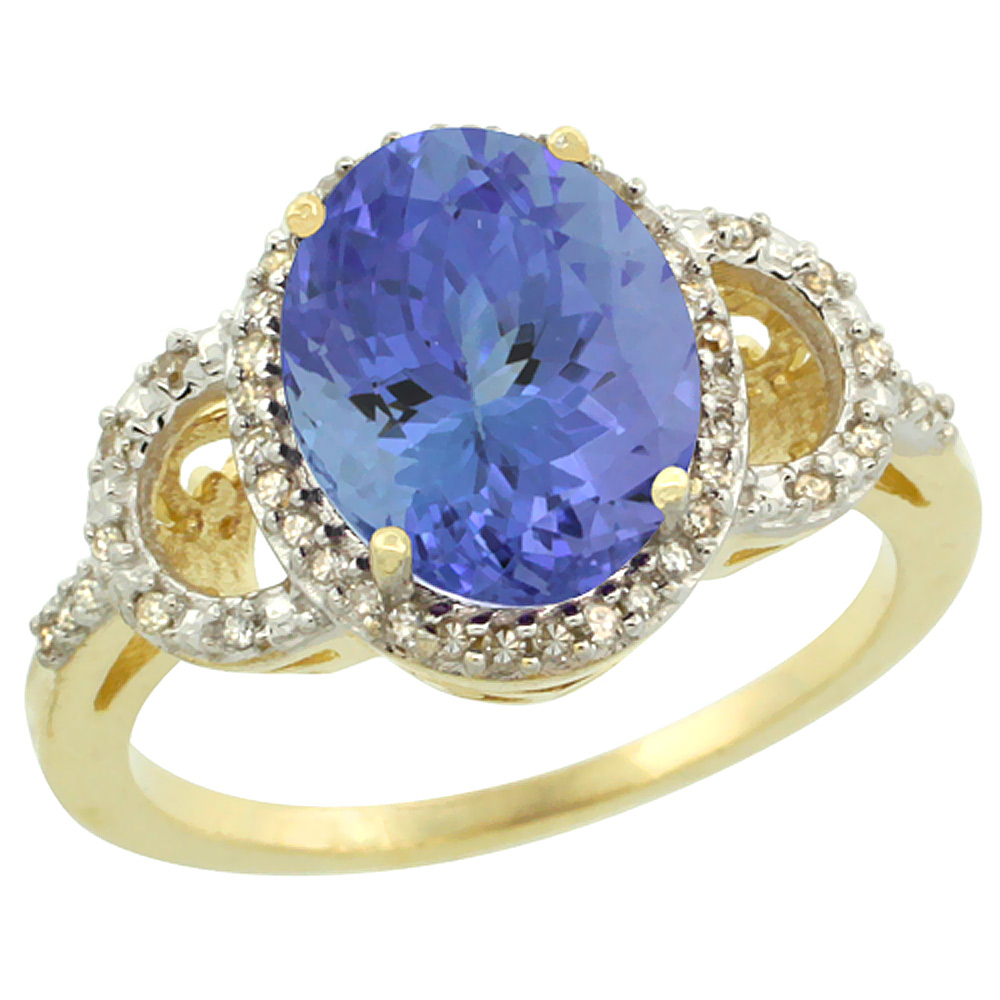 10K Yellow Gold Diamond Natural Tanzanite Engagement Ring Oval 10x8mm, sizes 5-10