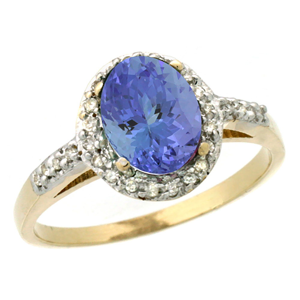 10K Yellow Gold Diamond Natural Tanzanite Ring Oval 8x6mm, sizes 5-10