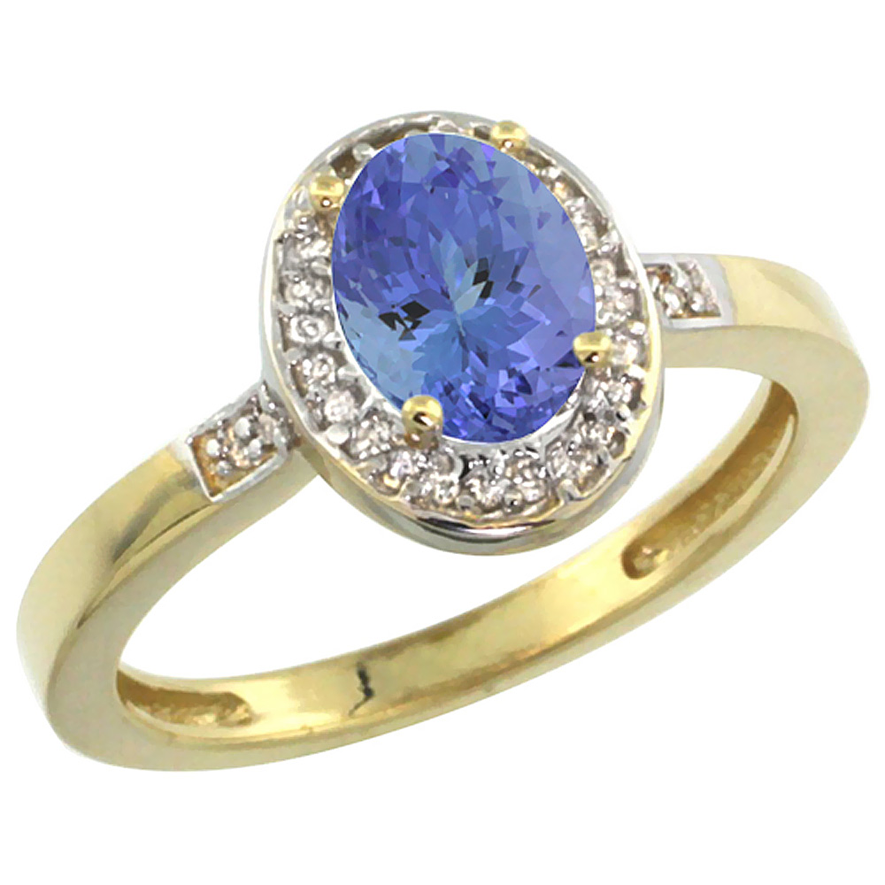 14K Yellow Gold Diamond Natural Tanzanite Engagement Ring Oval 7x5mm, sizes 5-10