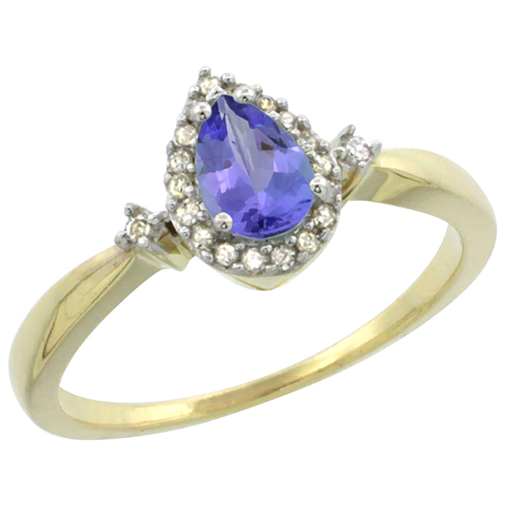 14K Yellow Gold Diamond Natural Tanzanite Ring Pear 6x4mm, sizes 5-10