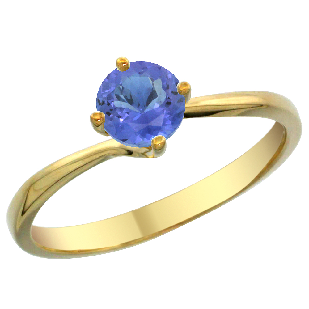 14K Yellow Gold Natural Tanzanite Solitaire Ring Round 6mm, sizes 5 - 10