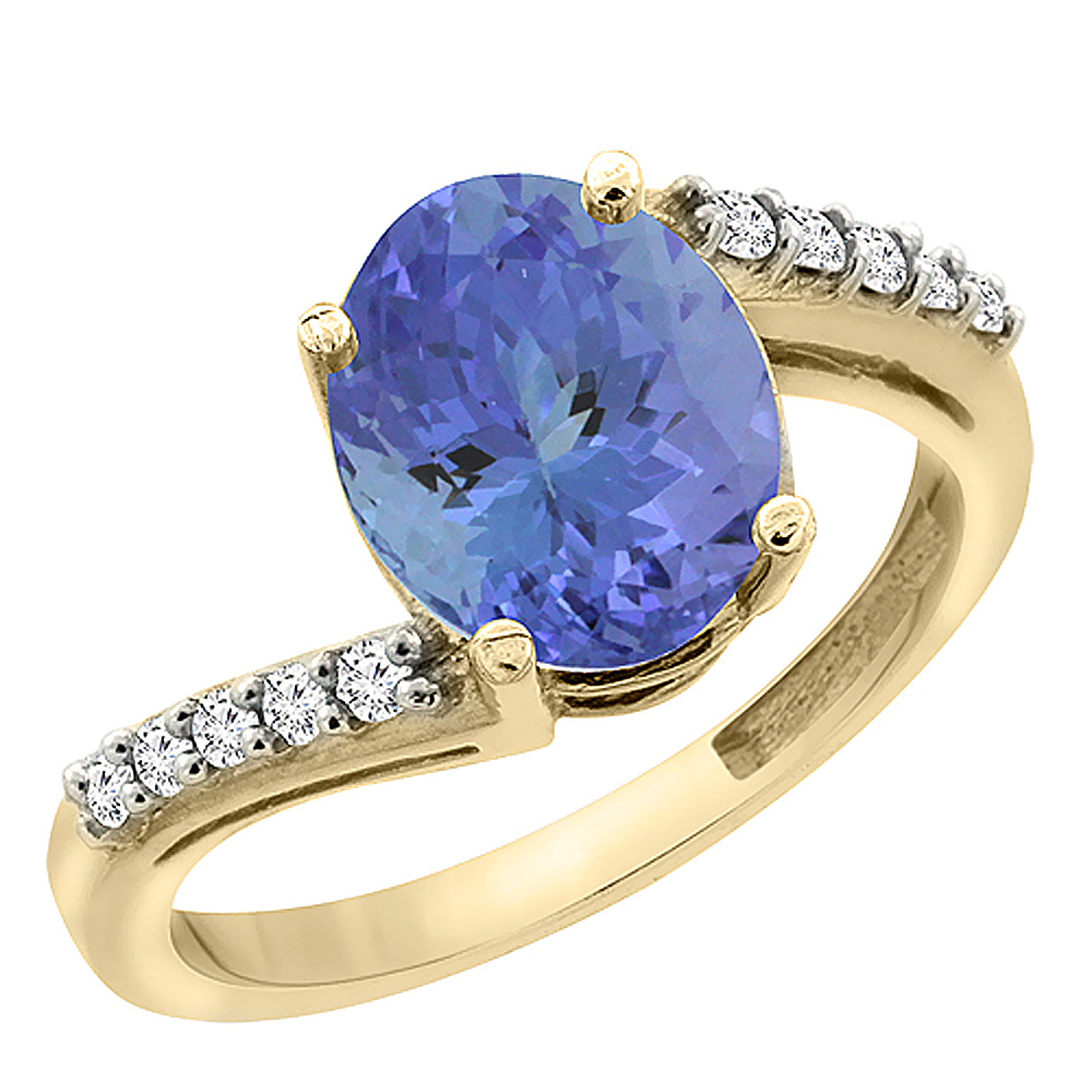 14K Yellow Gold Diamond Natural Tanzanite Engagement Ring Oval 10x8mm, sizes 5-10