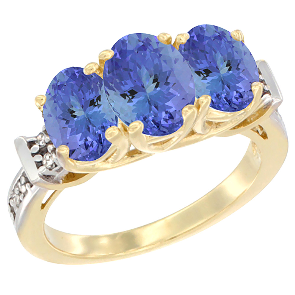 10K Yellow Gold Natural Tanzanite Ring 3-Stone Oval Diamond Accent, sizes 5 - 10