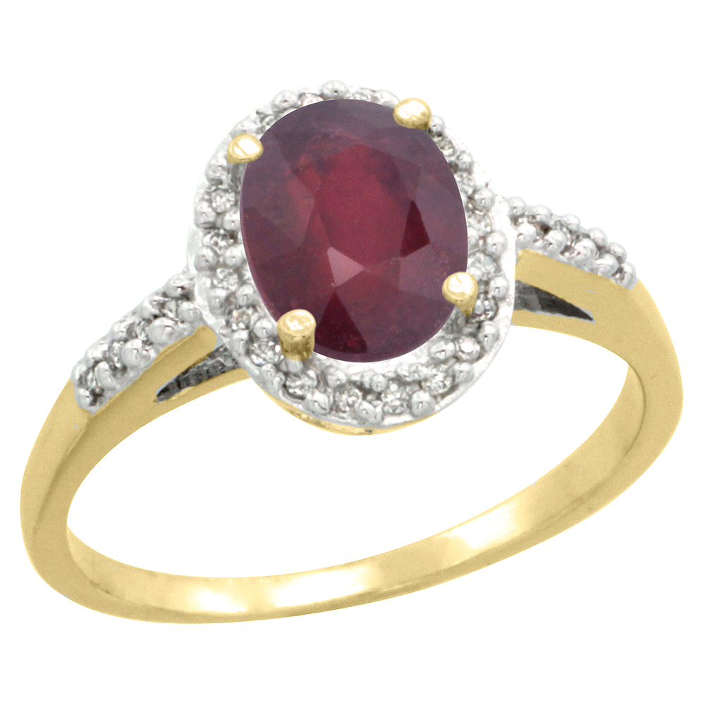 10K Yellow Gold Diamond Natural Quality Ruby Engagement Ring Oval 8x6mm, size 5-10