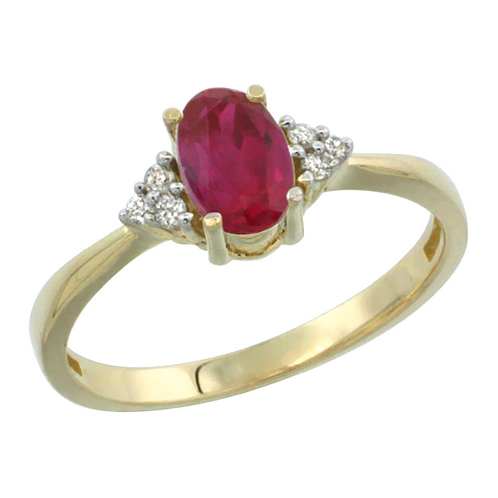10K Yellow Gold Diamond Natural Quality Ruby Engagement Ring Oval 7x5mm, size 5-10
