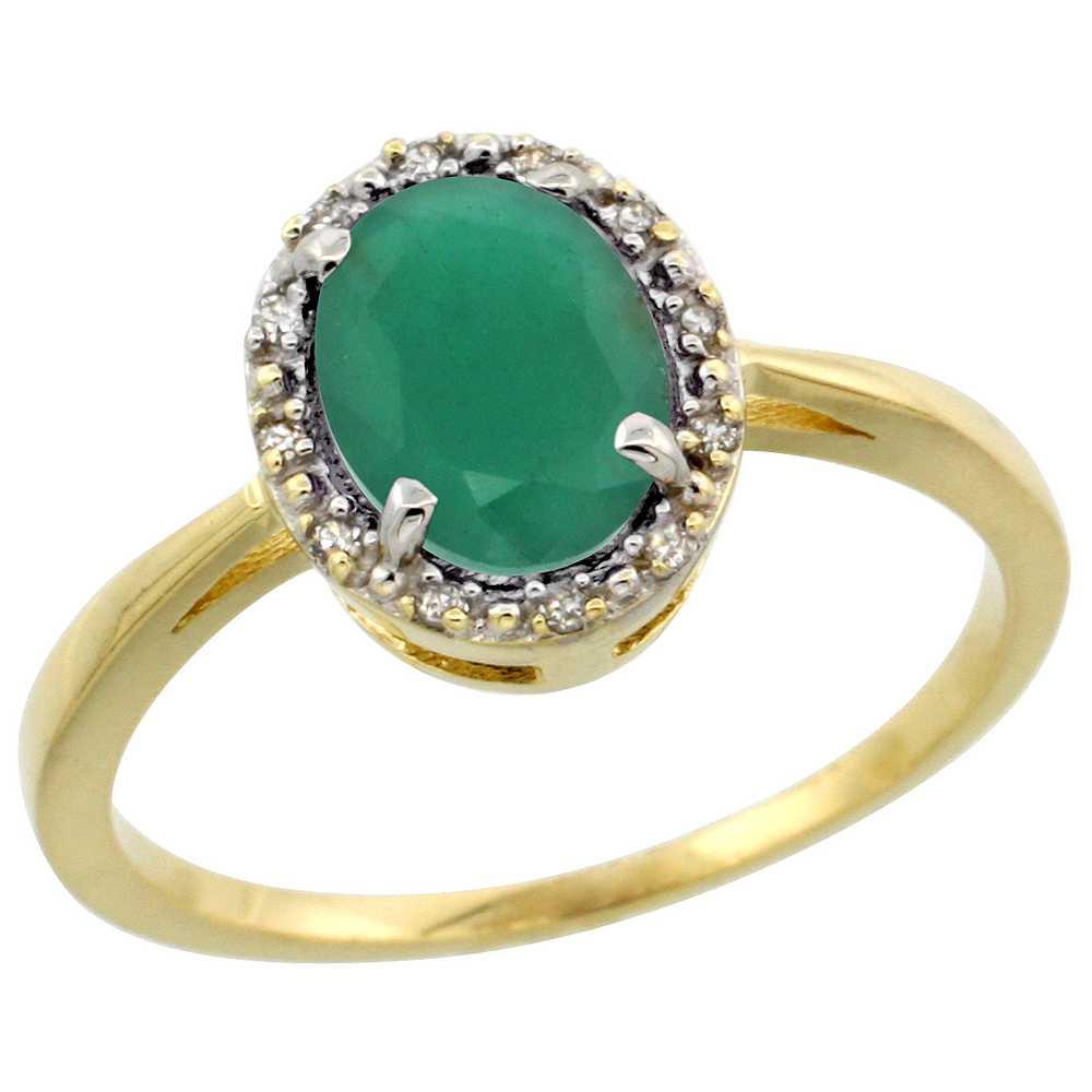 10k Yellow Gold Diamond Halo Natural Quality Emerald Engagement Ring Oval 8x6 mm, size 5-10