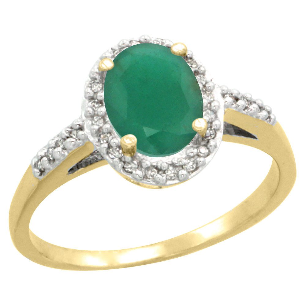 10K Yellow Gold Diamond Natural Quality Emerald Engagement Ring Oval 8x6mm, size 5-10