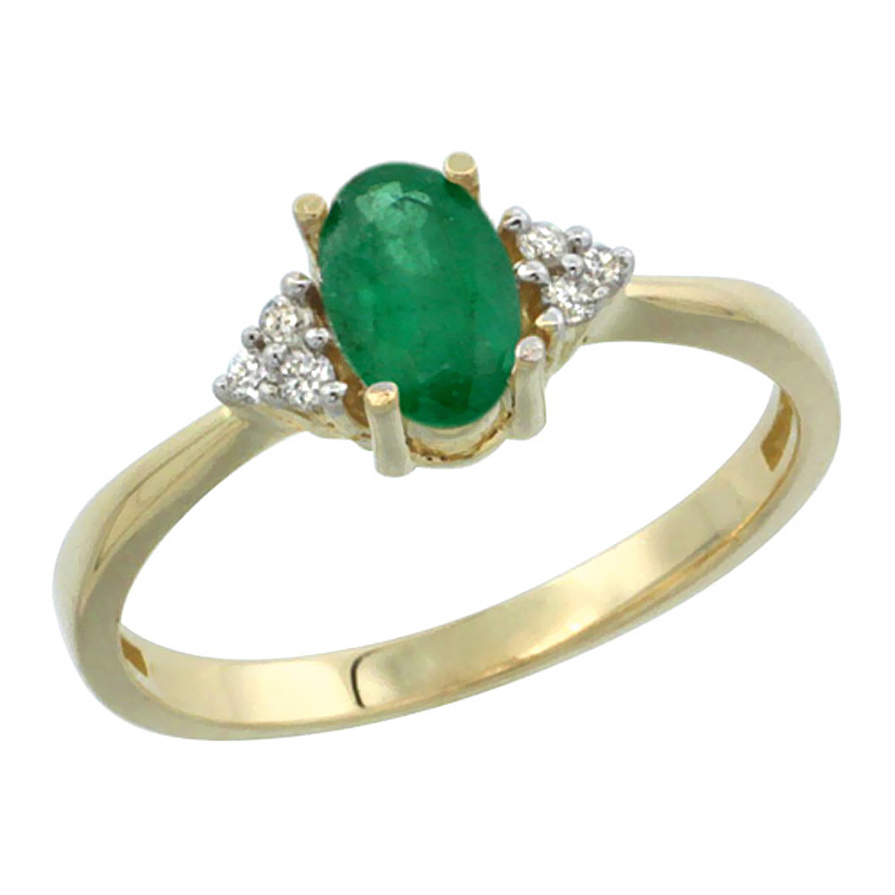 10K Yellow Gold Diamond Natural Quality Emerald Engagement Ring Oval 7x5mm, size 5-10