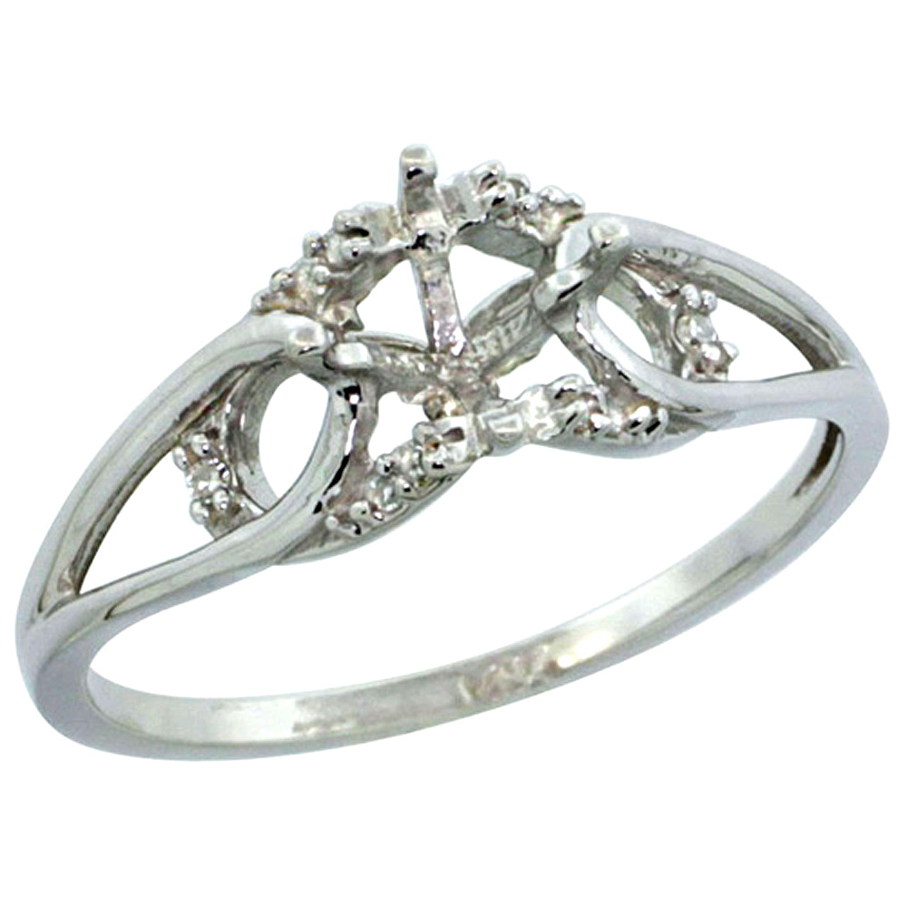 14K WHITE GOLD 0.05 CT DIAMOND SEMI MOUNT RING ROUND 6 MM, SIZES 5 - 10