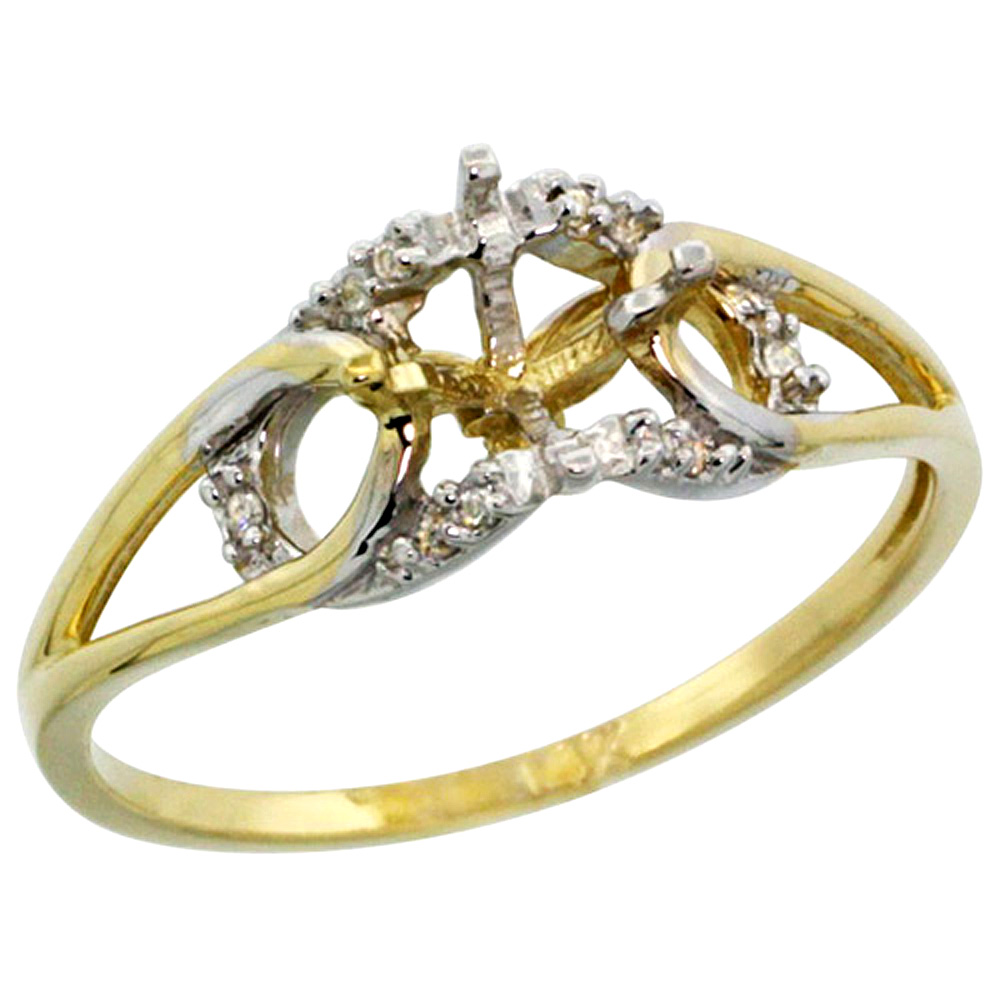 14k Yellow Gold 0.05 ct Diamond Semi Mount Ring Round 6 mm, sizes 5 - 10