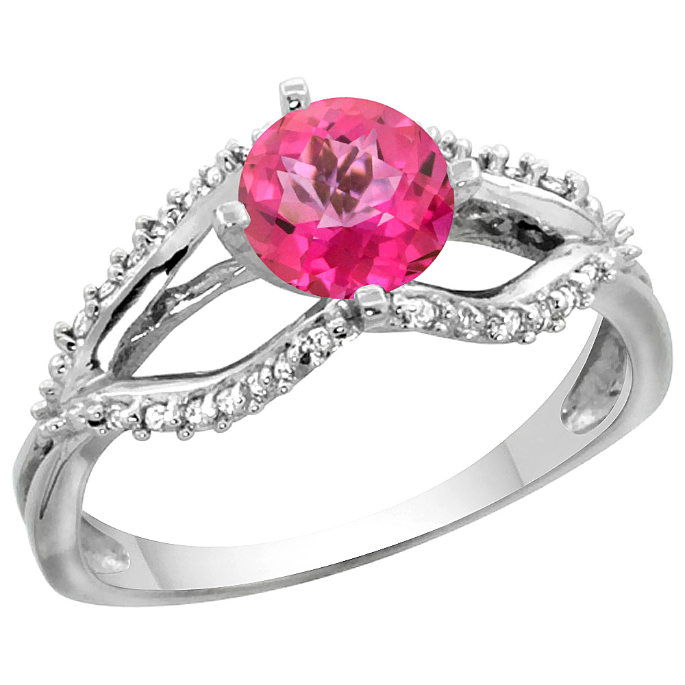 14K YELLOW GOLD NATURAL PINK TOPAZ RING DIAMOND ACCENTS, 5/16 INCH WIDE, SIZES 5 - 10
