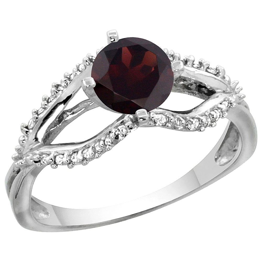 14K YELLOW GOLD NATURAL GARNET RING DIAMOND ACCENTS, 5/16 INCH WIDE, SIZES 5 - 10