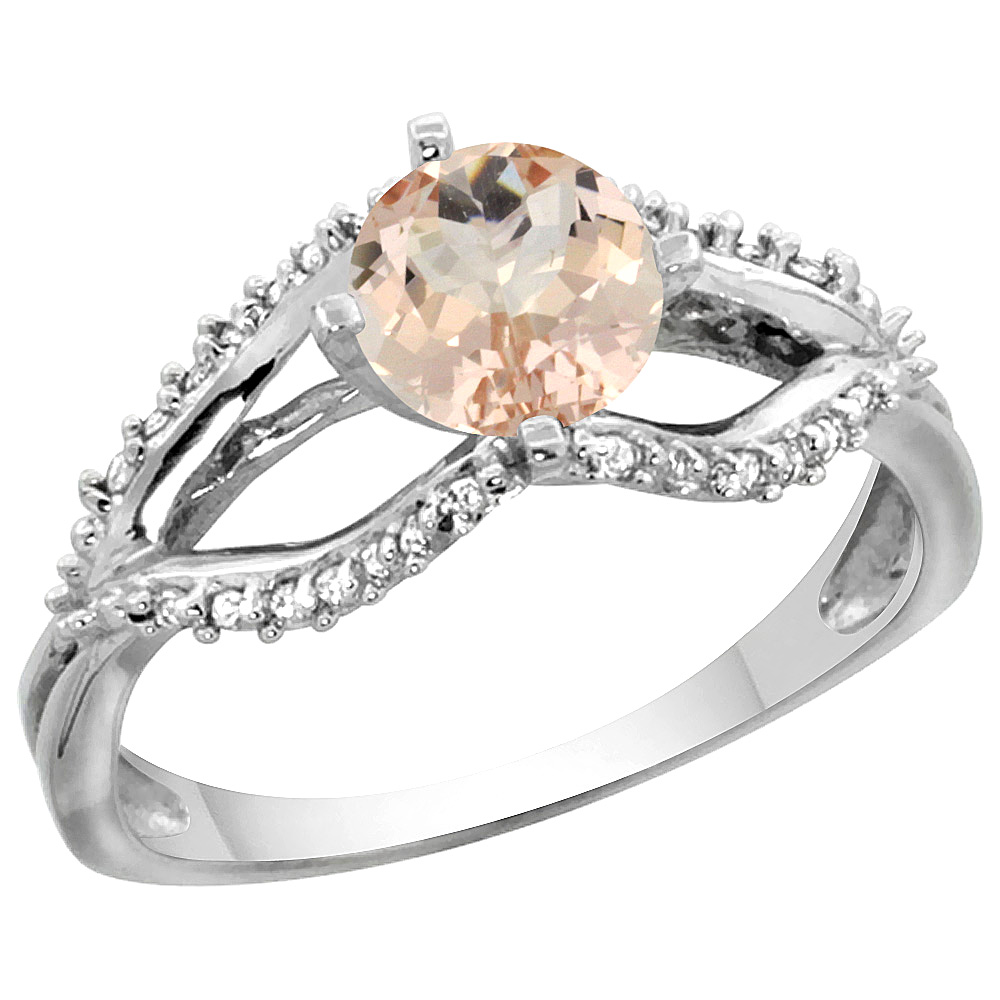 14K WHITE GOLD NATURAL MORGANITE RING DIAMOND ACCENTS, 5/16 INCH WIDE, SIZES 5 - 10