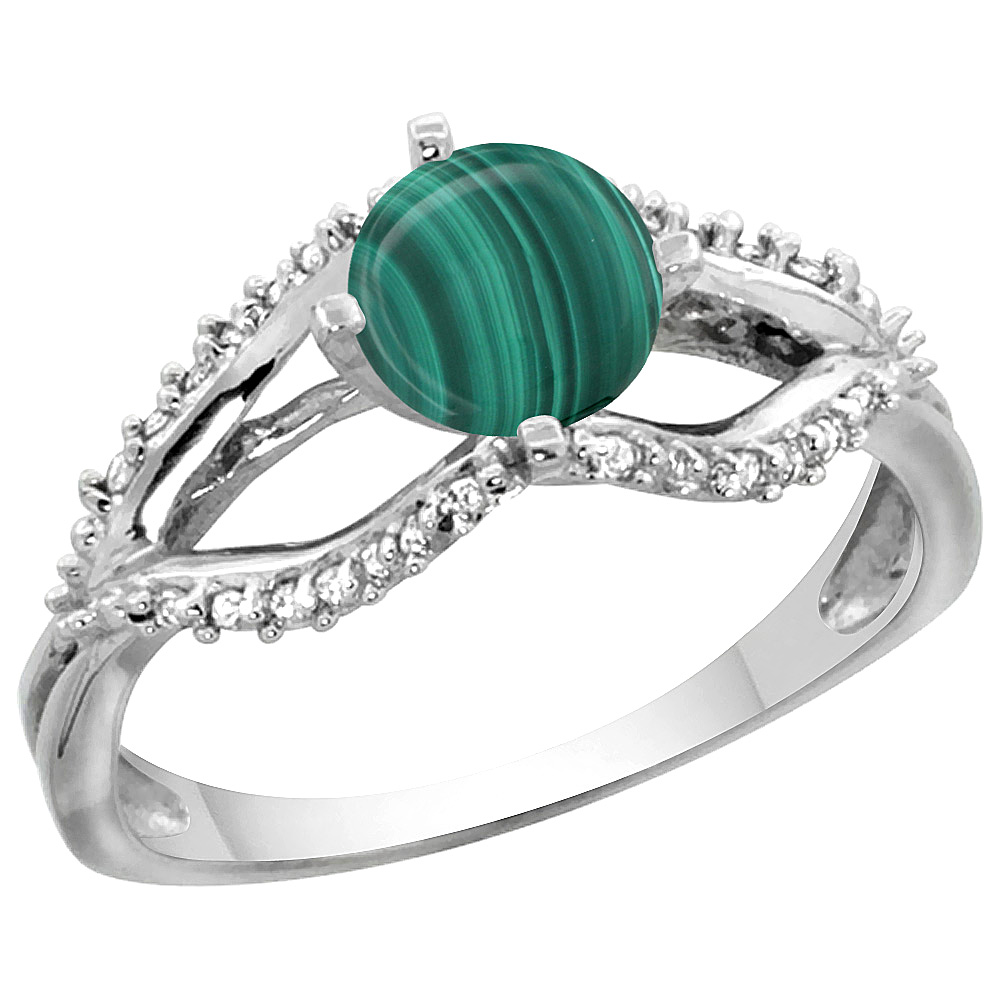 14K YELLOW GOLD NATURAL MALACHITE RING DIAMOND ACCENTS, 5/16 INCH WIDE, SIZES 5 - 10