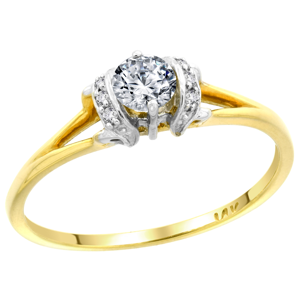 14k Gold Solitaire Engagement Diamond Ring w/ 0.31 Carat Center &amp; 0.03 Carat (Sides) Brilliant Cut ( H-I Color; SI1 Clarity ) Diamonds, 3/16 in. (5mm) wide
