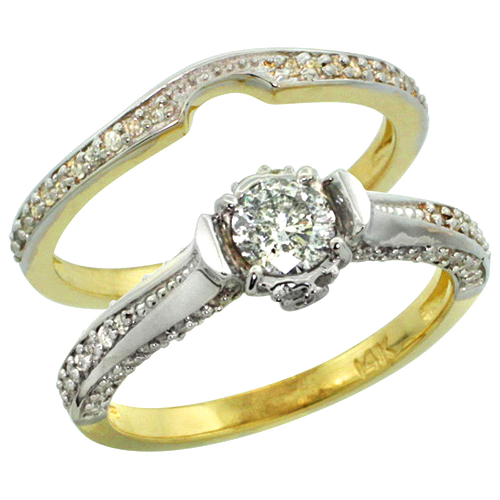 14k Gold 2-Pc. Diamond Engagement Ring Set w/ 0.41 Carat (Center) & 0.42 Carat (Sides) Brilliant Cut ( H-I Color; SI1 Clarity ) Diamonds, 1/4 in. (6.5mm) wide