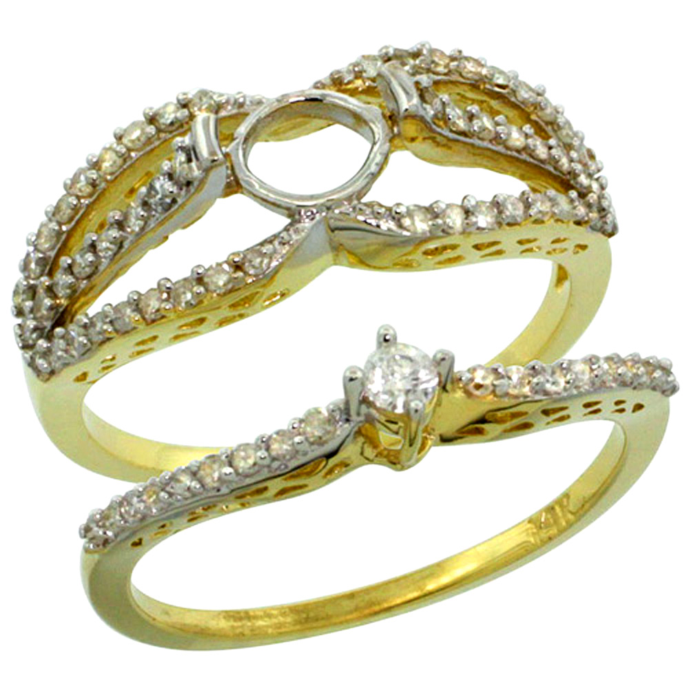 14K GOLD SEMI MOUNT (FOR 5MM ROUND DIAMOND) 2-PC. ENGAGEMENT RING SET W/ 0.53 CARAT BRILLIANT CUT ( H-I COLOR; SI1 CLARITY ) DIAMONDSL, 3/8 IN. (10MM) WIDE