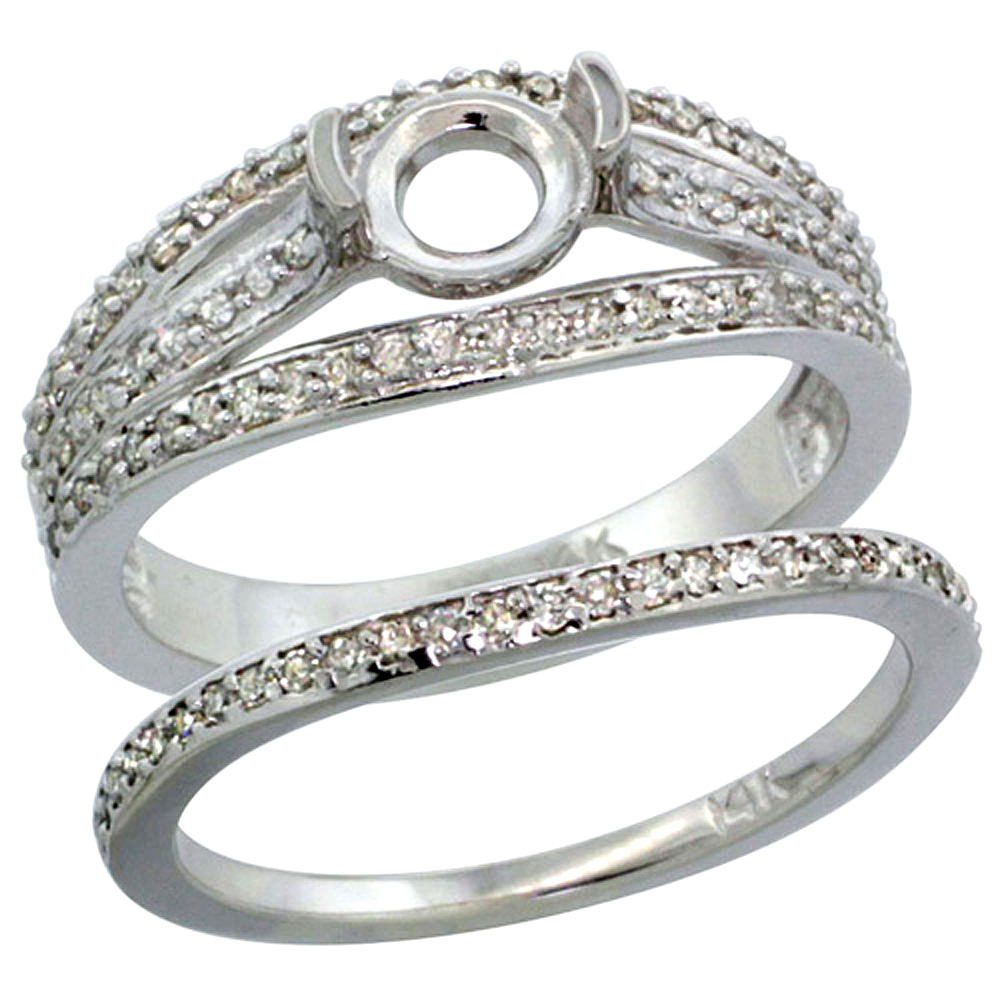 14K WHITE GOLD SEMI MOUNT (FOR 6MM ROUND DIAMOND) 2-PC. ENGAGEMENT RING SET W/ 0.53 CARAT BRILLIANT CUT ( H-I COLOR; SI1 CLARITY ) DIAMONDSL, 3/8 IN. (10MM) WIDE