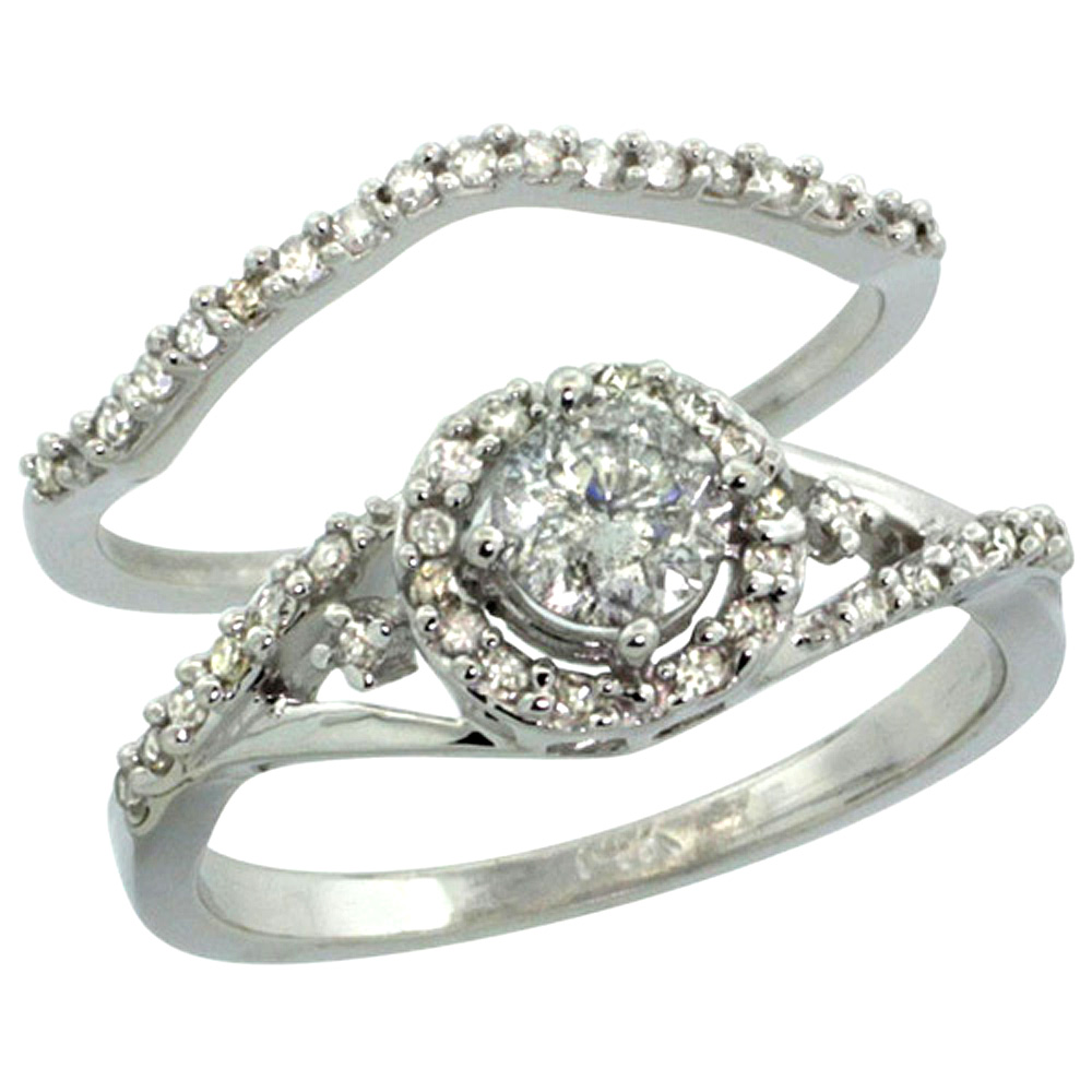 14K WHITE GOLD 2-PC. DIAMOND ENGAGEMENT RING SET W/ 0.43 CARAT (CENTER) & 0.30 CARAT (SIDES) BRILLIANT CUT ( H-I COLOR; SI1 CLARITY ) DIAMONDSL, 3/8 IN. (9MM) WIDE