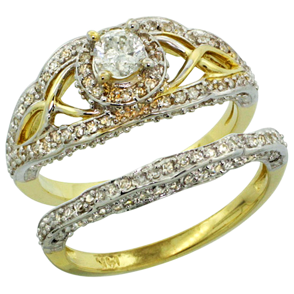 14K GOLD 2-PC. DIAMOND ENGAGEMENT RING SET W/ 0.29 CARAT (CENTER) & 0.69 CARAT (SIDES) BRILLIANT CUT ( H-I COLOR; SI1 CLARITY ) DIAMONDSL, 7/16 IN. (11MM) WIDE