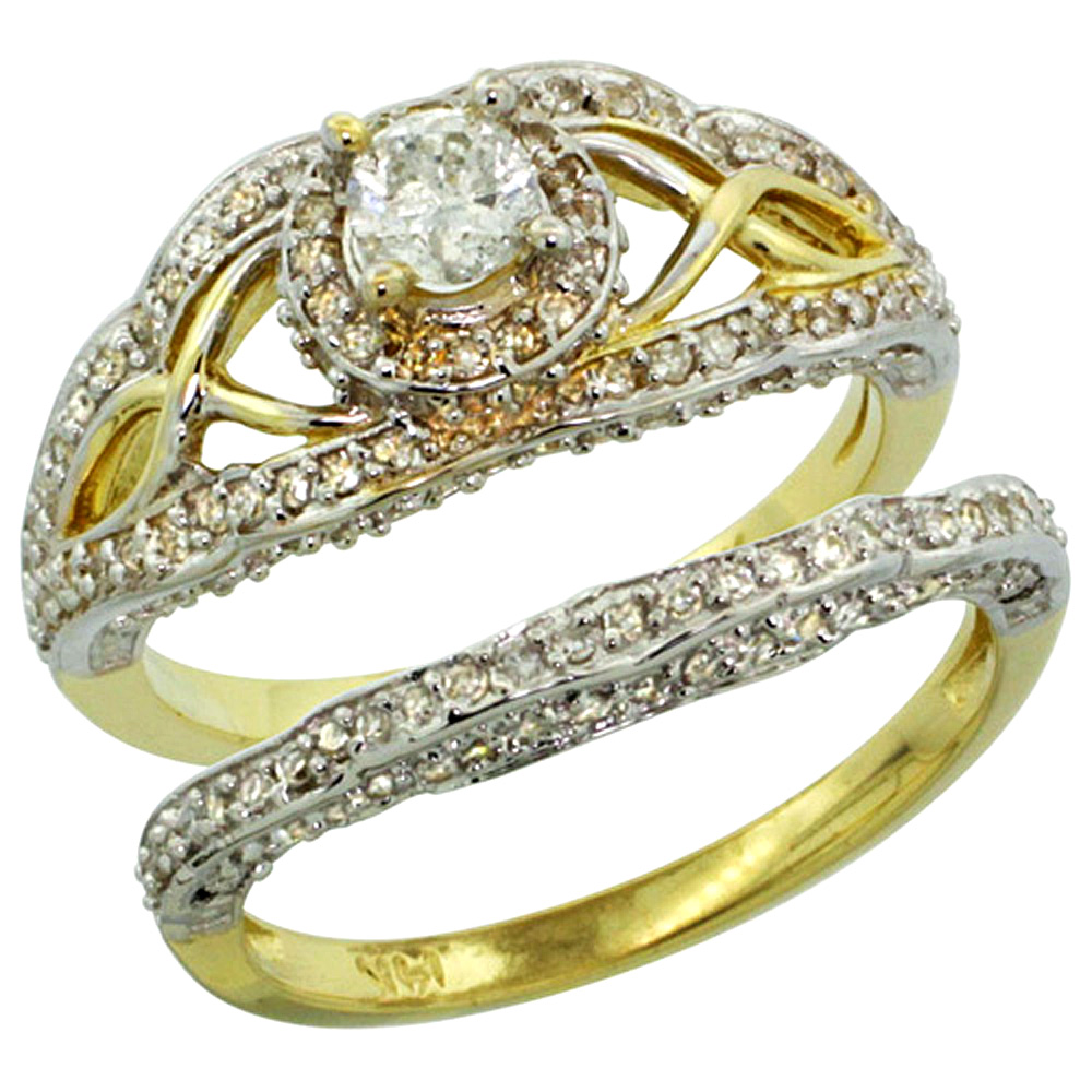 14k Gold 2-Pc. Diamond Engagement Ring Set w/ 0.29 Carat (Center) & 0.69 Carat (Sides) Brilliant Cut ( H-I Color; SI1 Clarity ) Diamondsl, 7/16 in. (11mm) wide