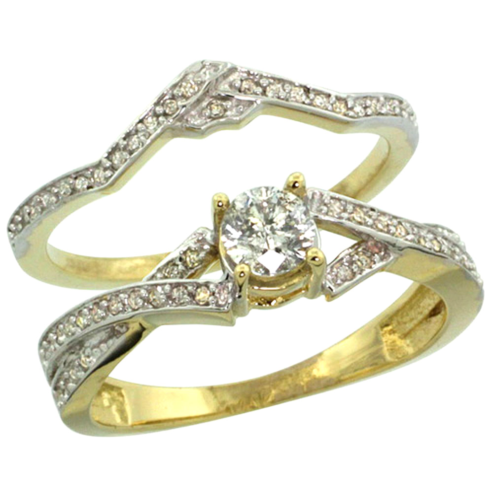 14K GOLD 2-PC. DIAMOND ENGAGEMENT RING SET W/ 0.33 CARAT (CENTER) & 0.17 CARAT (SIDES) BRILLIANT CUT ( H-I COLOR; SI1 CLARITY ) DIAMONDS, 5/16 IN. (8MM) WIDE
