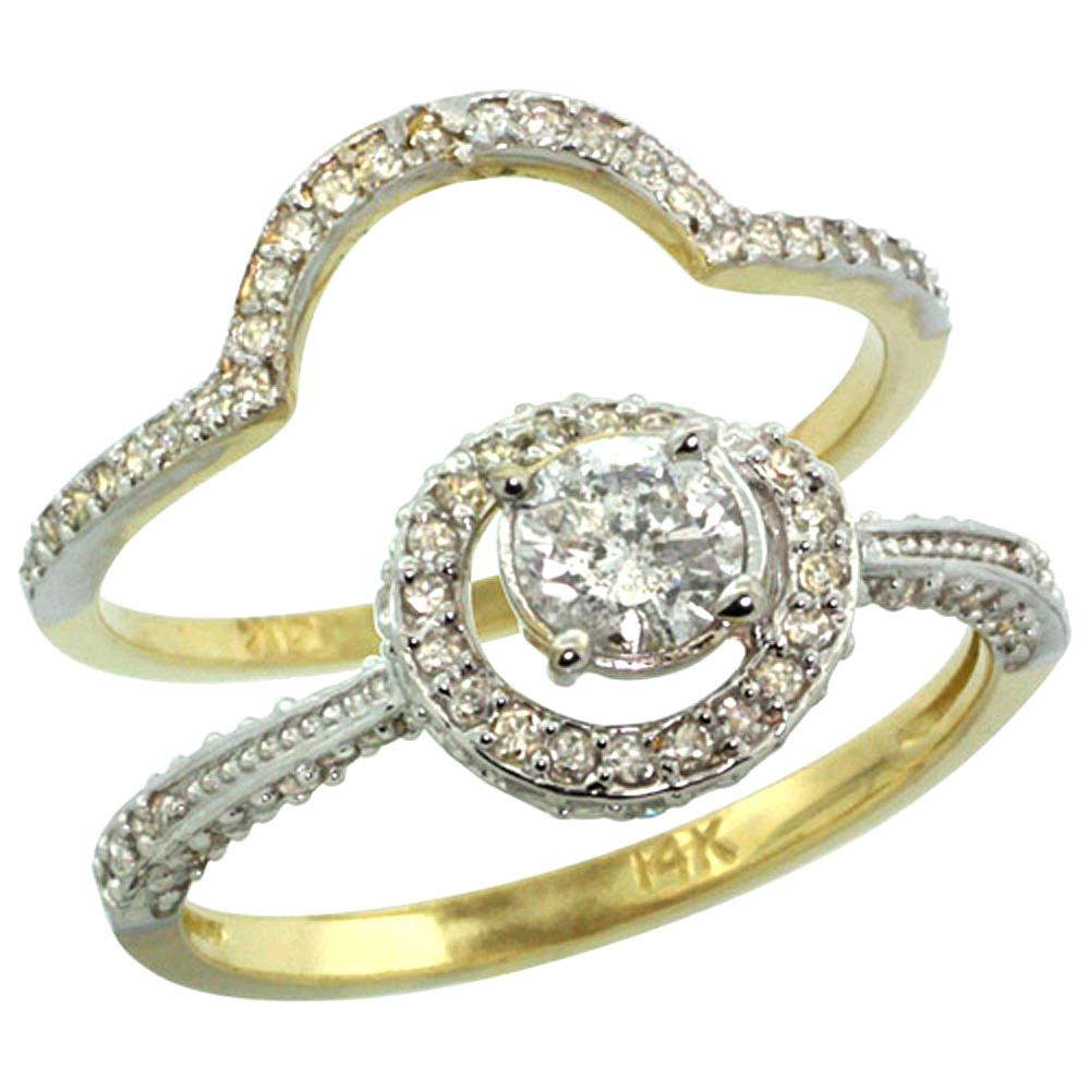 14k Gold 2-Pc. Diamond Engagement Ring Set w/ 0.41 Carat (Center) &amp; 0.70 Carat (Sides) Brilliant Cut ( H-I Color; SI1 Clarity ) Diamonds, 7/16 in. (11mm) wide