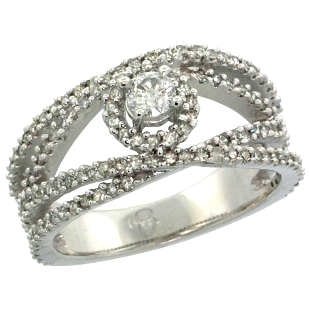 14K WHITE GOLD EYE-SHAPED DIAMOND ENGAGEMENT RING W/ 0.85 CARAT BRILLIANT CUT ( H-I COLOR; SI1 CLARITY ) DIAMONDS, 3/8 IN. (10MM) WIDE