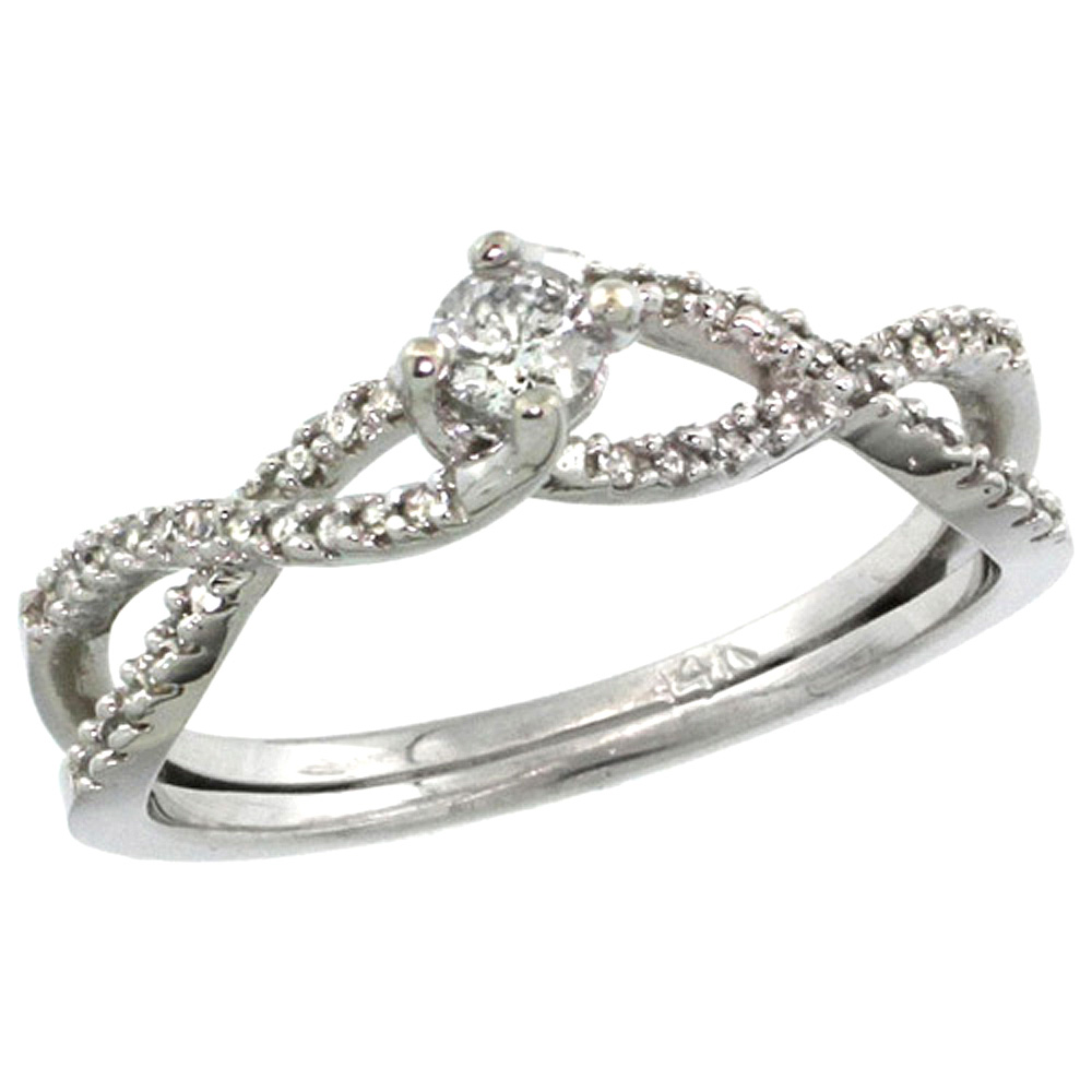 14K WHITE GOLD BRAIDED SOLITAIRE DIAMOND ENGAGEMENT RING W/ 0.30 CARAT BRILLIANT CUT ( H-I COLOR; VS2-SI1 CLARITY ) DIAMONDS, 3/16 IN. (4.5MM) WIDE