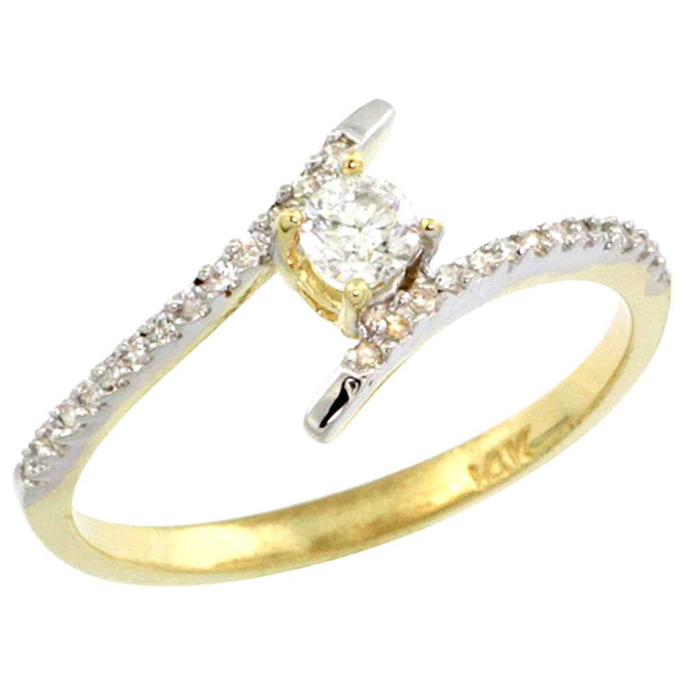 14k Gold Solitaire Diamond Engagement Ring w/ 0.16 Carat (Center) & 0.08 Carat (Sides) Brilliant Cut ( H-I Color; SI1 Clarity ) Diamonds, 5/16 in. (8.5mm) wide