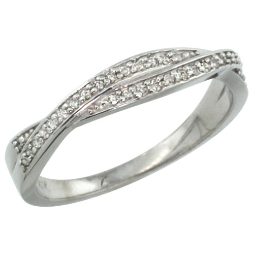 14k White Gold 3mm Diamond Ring Band w/ 0.10 Carat Brilliant Cut ( H-I Color; VS2-SI1 Clarity ) Diamonds, 1/8 in. (3.5mm) wide