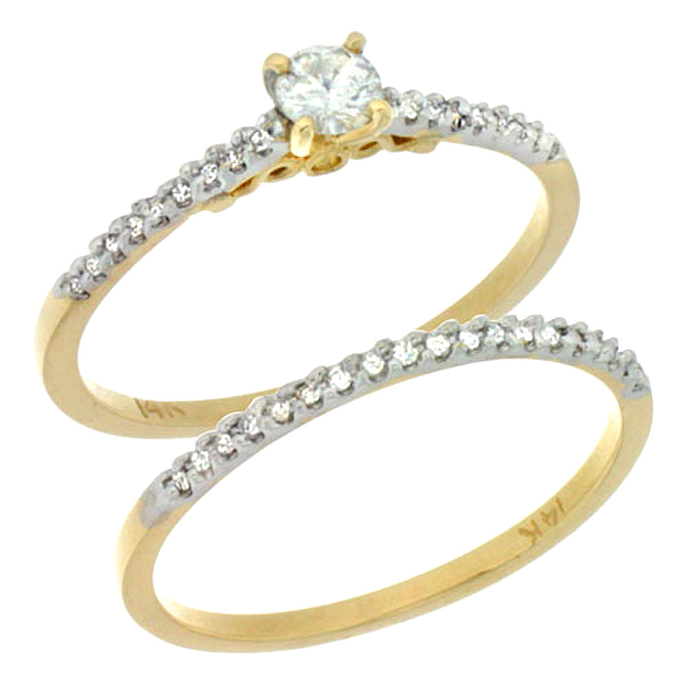 14k Gold 2-Pc Diamond Engagement Ring Set w/ 0.30 Carat Brilliant Cut ( H-I Color; VS2-SI1 Clarity ) Diamonds, 1/8 in. (3mm) wide