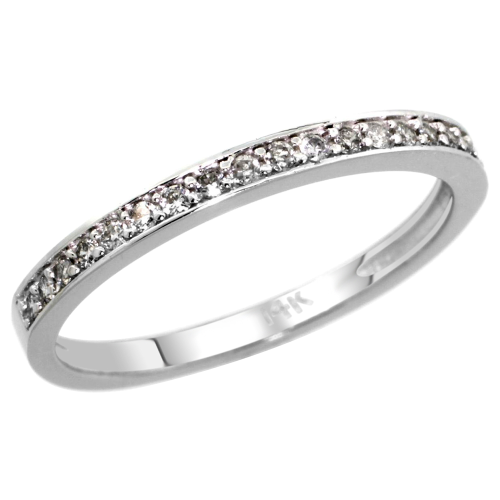 14k White Gold 2mm Diamond Wedding Ring Band w/ 0.18 Carat Brilliant Cut ( H-I Color; VS2-SI1 Clarity ) Diamonds