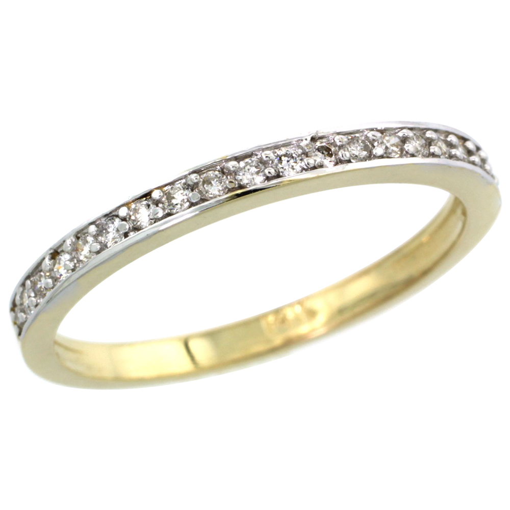 14k Gold 2mm Diamond Wedding Ring Band w/ 0.18 Carat Brilliant Cut ( H-I Color; VS2-SI1 Clarity ) Diamonds