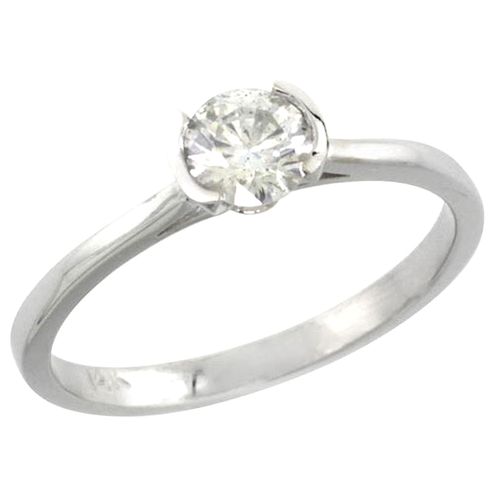 14k White Gold Semi Mount (for 5mm Round Diamond) Engagement Ring 1/16 in. (2mm) wide