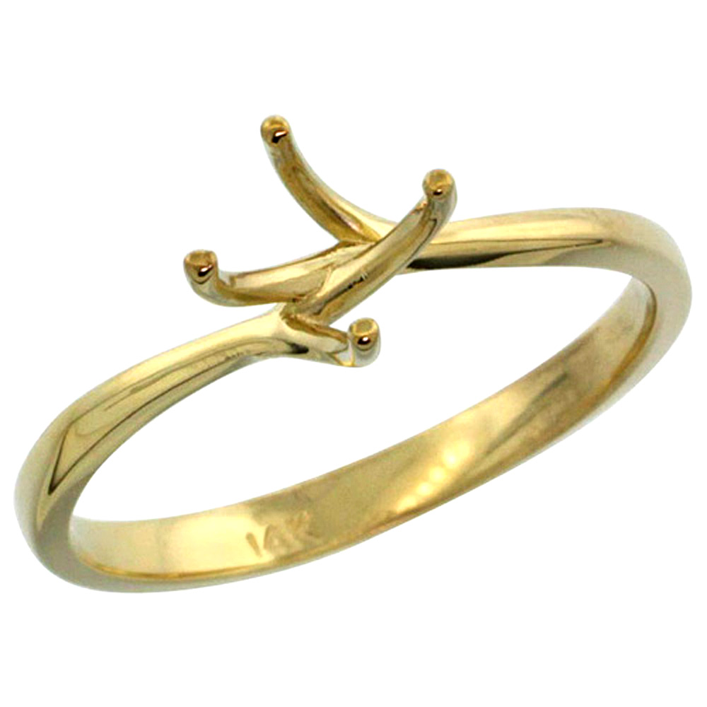 14K GOLD SEMI MOUNT (FOR 4.5MMX4.5MM SQUARE DIAMOND) ENGAGEMENT RING 1/16 IN. (2MM) WIDE