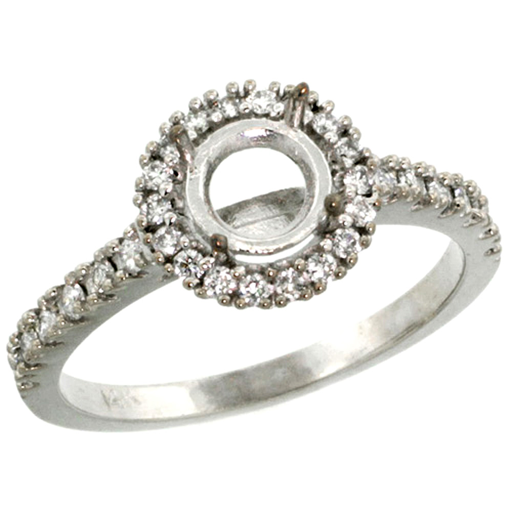 14K WHITE GOLD SEMI MOUNT (FOR 6MM 1 CARAT SIZE ROUND DIAMOND) ENGAGEMENT RING W/ 0.34 CARAT BRILLIANT CUT DIAMONDS, 3/8 IN. (10MM) WIDE