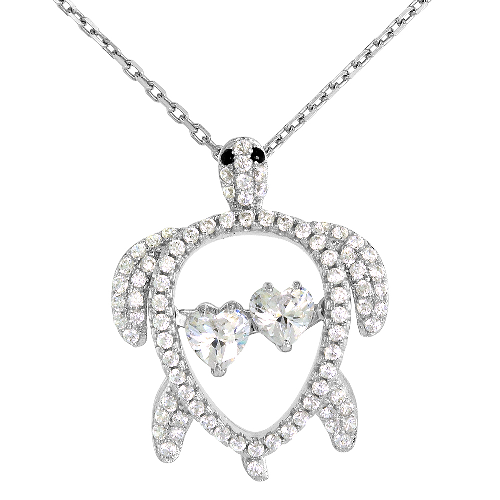 Sterling silver Dancing CZ Sea Turtle Pendant Black Eyes Micro Pave NO CHAIN