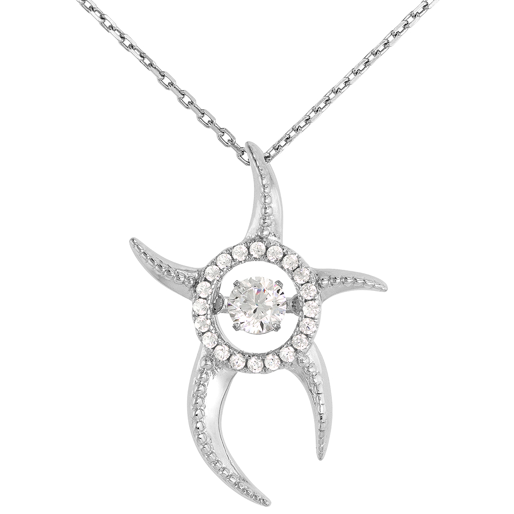 Sterling silver Dancing CZ Starfish Necklace Micro Pave 16 - 20 inch Boston Chain
