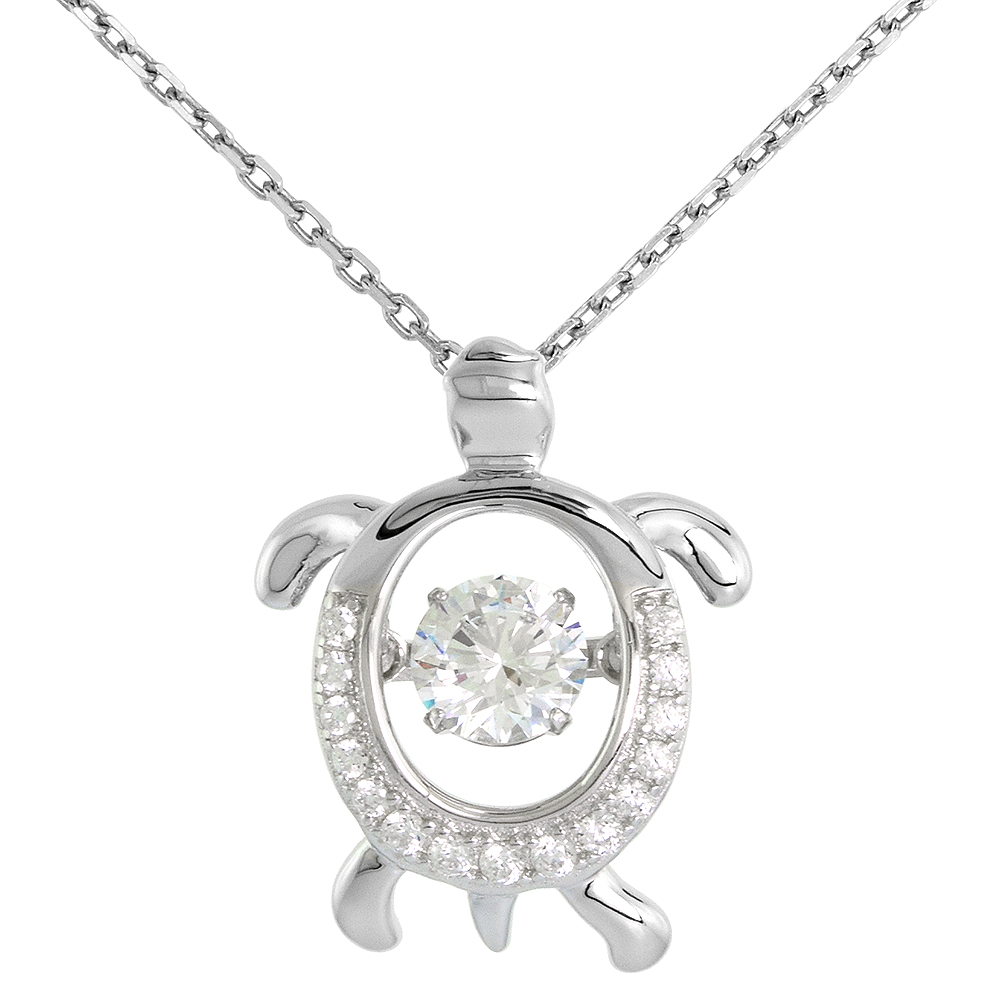 Sterling silver Dancing CZ Turtle Necklace Micro Pave 16 - 20 inch Boston Chain
