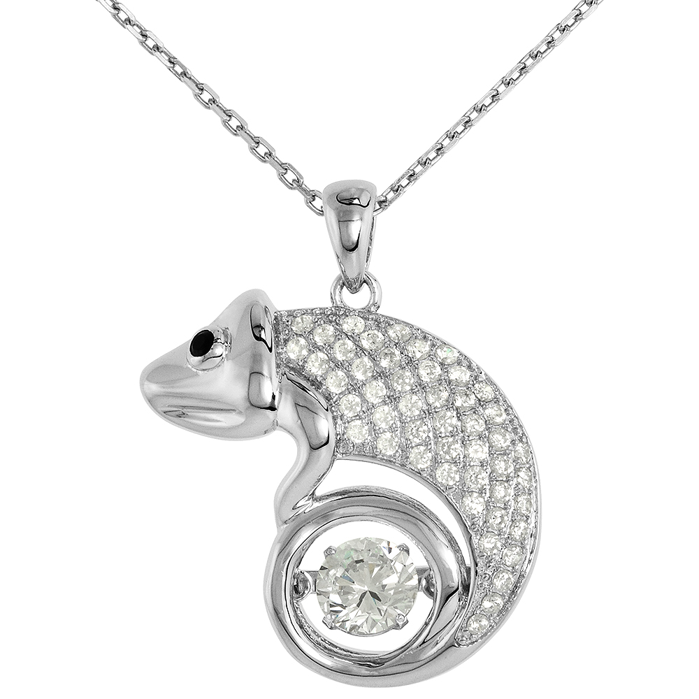 Sterling silver Dancing CZ Chameleon Pendant Black Eyes Micro Pave NO CHAIN