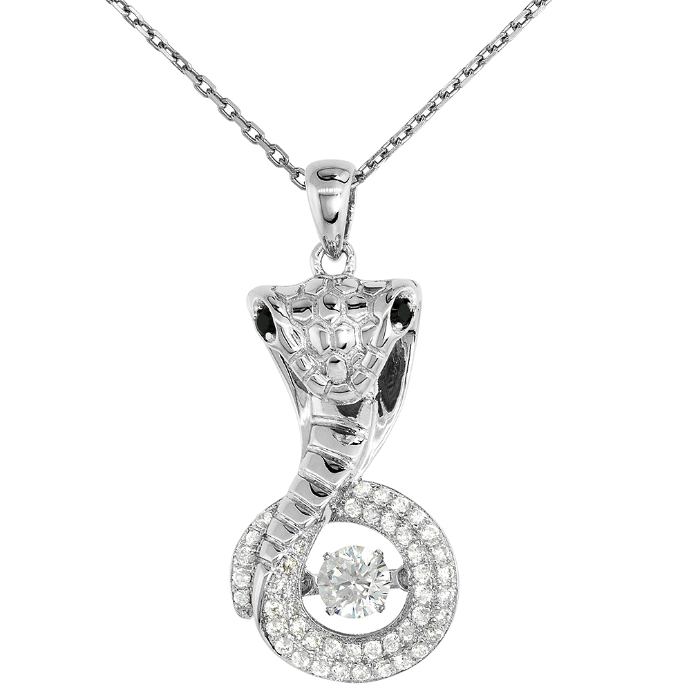 Sterling silver Dancing CZ King Cobra Snake Pendant Black Eyes Micro Pave NO CHAIN